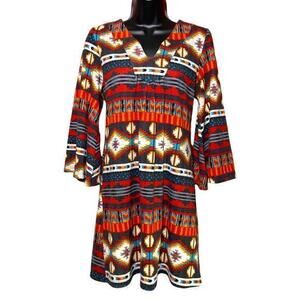 Yahada Tribal Boho Mini Dress Poncho Style Acrylic Material Size XS